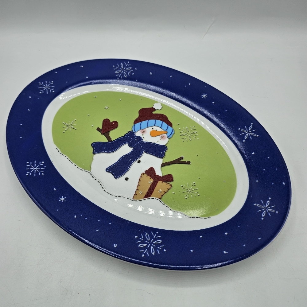 Cutest Snowman Christmas Plate Cookies For Santa Blue Snowflake Serving Platter